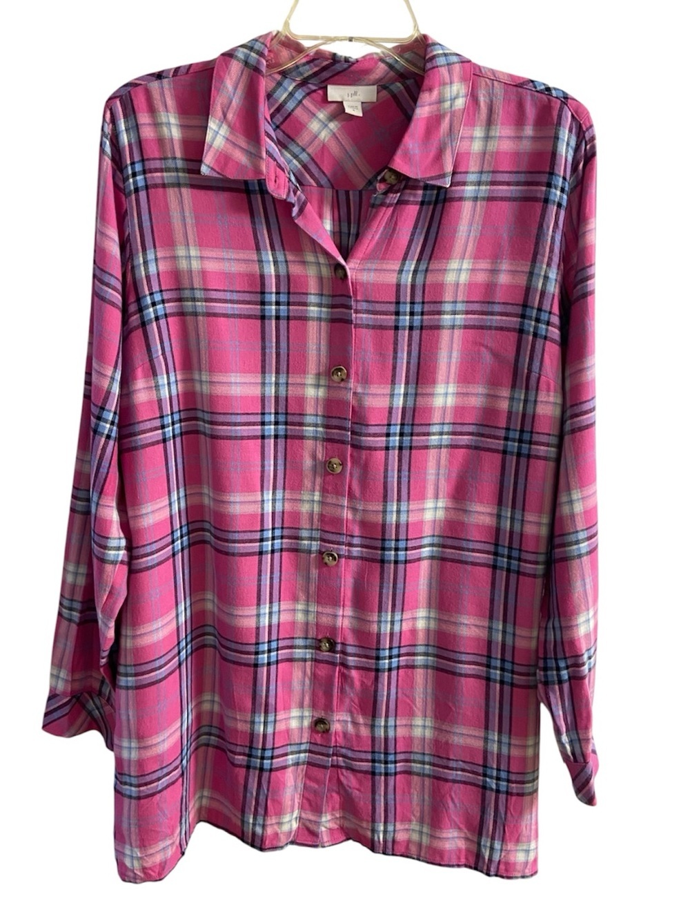 J. Jill Women's Pink Tartan Plaid Shirt Long Sleeve Medium
